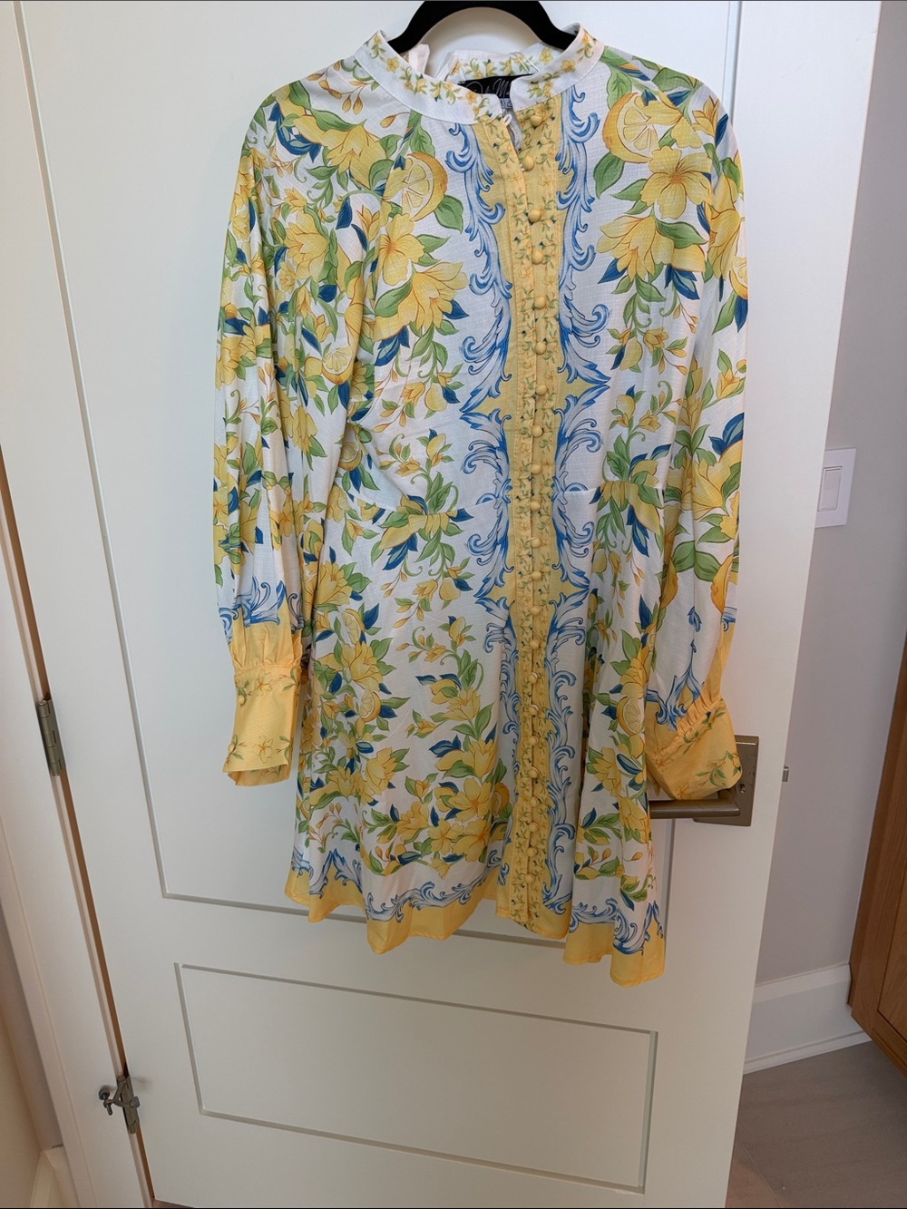Yellow Floral Mini Dress with Blue Accents